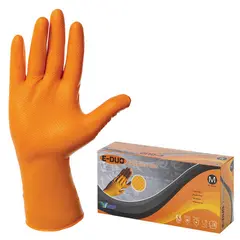 Перчатки нитриловые с удлиненной манжетой, КОМПЛЕКТ 25 пар, размер M(средние), оранж., E105-0x-Orange, фото 1