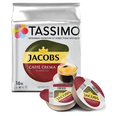Капсулы для кофемашин TASSIMO JACOBS &quot;Caffe Crema&quot;, натуральный кофе, 16 шт. х 7 г, фото 1