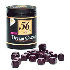 Шоколад LOTTE &quot;Dream Cacao&quot;, горький (какао 56%), в кубиках, в пластиковой банке, 106 г, фото 1