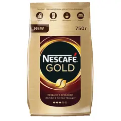 Кофе молотый в растворимом NESCAFE (Нескафе) &quot;Gold&quot;, сублимированный, 750 г, мягкая упаковка, 12146905, фото 1