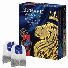 Чай RICHARD (Ричард) &quot;Royal English Breakfast&quot;, черный, 100 пакетиков по 2 г, 610002, фото 1
