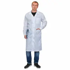Халат медицинский мужской белый, тиси, размер 52-54, рост 170-176, плотн. 120 г/м2, М, фото 1