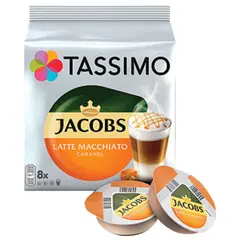 Капсулы для кофемашин TASSIMO JACOBS &quot;Latte Macchiato Caramel&quot;, натуральный кофе 8 шт. х 8 г, молочные капсулы 8 шт. х 21,7 г, Latte Caramel, фото 1