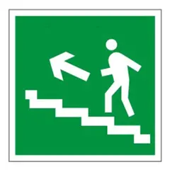 Знак эвакуационный &quot;Направление к эвакуационному выходу по лестнице НАЛЕВО вверх&quot;, квадрат, 200х200 мм, самоклейка, 610021/Е 16, фото 1