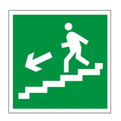 Знак эвакуационный &quot;Направление к эвакуационному выходу по лестнице НАЛЕВО вниз&quot;, квадрат 200х200 мм, самоклейка, 610019/Е 14, фото 1