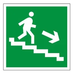 Знак эвакуационный &quot;Направление к эвакуационному выходу по лестнице НАПРАВО вниз&quot;, квадрат 200х200 мм, самоклейка, 610018/Е 13, фото 1
