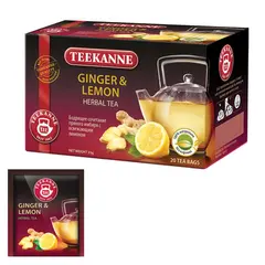 Чай TEEKANNE (Тиканне) &quot;Ginger&amp;Lemon&quot;, травяной, имбирь с лимоном, 20 пакетиков, 45620, фото 1