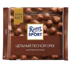 Шоколад RITTER SPORT &quot;Extra Nut&quot;, молочный, с цельным лесным орехом, 100 г, 7006, фото 1