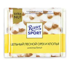 Шоколад RITTER SPORT &quot;Extra Nut&quot;, белый, с цельным лесным орехом и хлопьями, 100 г, 7016, фото 1