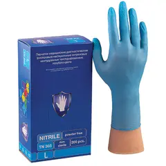 Перчатки нитриловые смотровые КОМПЛЕКТ 100 пар (200шт), размер L (большой), голубые, SAFE&amp;CARE, TN 303, фото 1