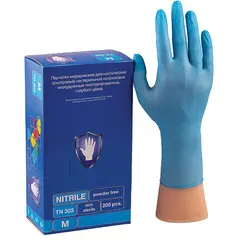 Перчатки нитриловые смотровые КОМПЛЕКТ 100 пар (200шт), размер M (средний), голубые, SAFE&amp;CARE, TN 303, фото 1