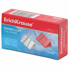 Зажимы для бумаг ERICH KRAUSE, КОМПЛЕКТ 12 шт., 19 мм, на 70 листов, цветные, картонная коробка, 25089, фото 1