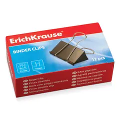 Зажимы для бумаг ERICH KRAUSE, КОМПЛЕКТ 12 шт., 25 мм, на 110 листов, черные, картонная коробка, 25087, фото 1