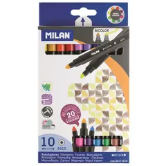 Фломастеры двусторонние Milan &quot;6310&quot;, 20цв., 10шт., двуцветные, смываемые, картон, европодвес, фото 1