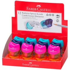 Точилка пластиковая с ластиком Faber-Castell &quot;Combi Mini&quot;, 1 отверстие, контейнер, розов./оранж.,, фото 1