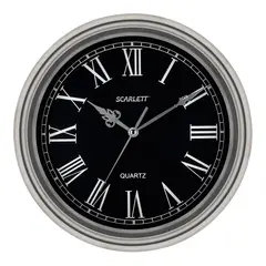 Часы настенные SCARLETT SC-27D, круг, черные, серебристая рамка, 33x33x5,2 см, SC - 27D, фото 1