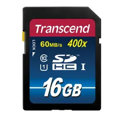 Карта памяти SDHC, 16 GB, TRANSCEND Premium 400x, UHS-I U1, 60 Мб/сек. (class 10), TS16GSDU1, фото 1