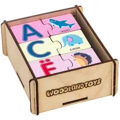 Деревянный пазл-набор Woodlandtoys &quot;Алфавит Русский - живой мир&quot;, двойной в дер.коробке, фото 1