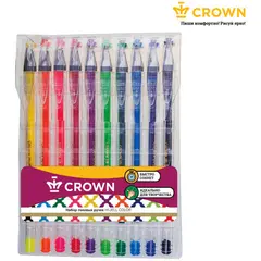 Набор гелевых ручек Crown &quot;Hi-Jell Color&quot; 10шт., 10цв., 0,5мм, ПВХ уп., европодвес, фото 1