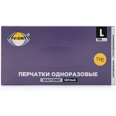 Перчатки эластомерные Aviora, L, 100шт., черные, картонная коробка, фото 1