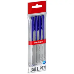 Ручка шариковая Berlingo &quot;Tribase&quot;, синяя, 1,0мм, 4шт, пакет с европодвесом, фото 1