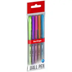 Ручка шариковая Berlingo &quot;Tribase Neon&quot;, синяя, 0,7мм, корпус ассорти, 5шт, пакет с европодвесом, фото 1