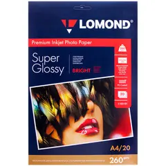 Фотобумага А4 для стр. принтеров Lomond, 260г/м2 (20л) ярко-белая супергл., фото 1
