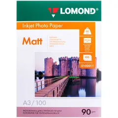 Фотобумага А3 для стр. принтеров Lomond,  90г/м2 (100л) мат.одн., фото 1
