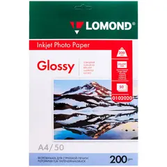 Фотобумага А4 для стр. принтеров Lomond, 200г/м2 (50л) гл.одн., фото 1