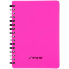 Записная книжка А6 60л. на гребне OfficeSpace &quot;Neon&quot;, розовая пластиковая обложка, фото 1