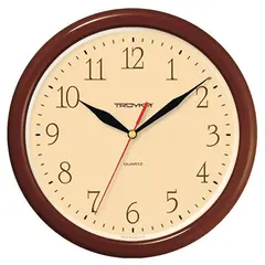 Часы настенные ход плавный, Troyka 21234287, круглые, 24*24*3, коричневая рамка, фото 1