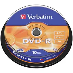 Диск DVD-R 4.7Gb Verbatim 16x Cake Box (10шт), фото 1
