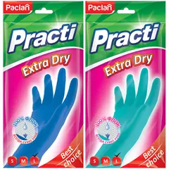 Перчатки резиновые Paclan &quot;Practi Extra Dry&quot;, р.L, цвет микс, пакет с европодвесом, фото 1