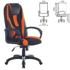 Кресло компьютерное BRABIX &quot;Rapid GM-102&quot; premium, НАГРУЗКА 180 кг, экокожа/ткань, черно/оранжевое, 532420, GM-102_532420, фото 1