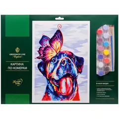 Картина по номерам Greenwich Line &quot;Пёс и бабочка&quot; A3, с акриловыми красками, картон, европодвес, фото 1