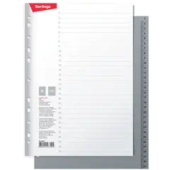 Разделитель листов Berlingo А4, 31 лист, цифровой 1-31, серый, пластиковый, фото 1
