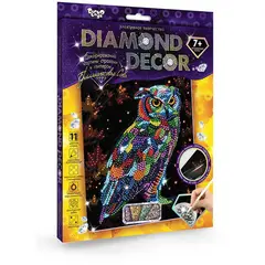 Картина из страз и глиттера Danko toys &quot;Diamond decor. Сова&quot;, комплект страз, карандаш-аппликатор, губка, акриловый лак, фото 1