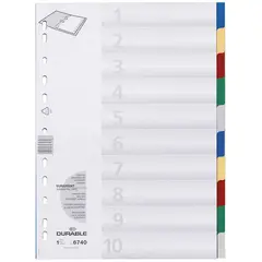 Разделитель листов Durable А4, 10 листов, без индексации, цветной, пластиковый, фото 1