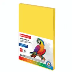 Бумага цветная BRAUBERG, А4, 80г/м, 100 л, интенсив, желтая, для офисной техники, 112450, фото 1