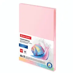 Бумага цветная BRAUBERG, А4, 80г/м, 100 л, пастель, розовая, для офисной техники, 112447, фото 1