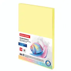 Бумага цветная BRAUBERG, А4, 80г/м, 100 л, пастель, желтая, для офисной техники, 112446, фото 1