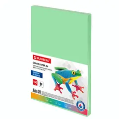 Бумага цветная BRAUBERG, А4, 80г/м, 100 л, медиум, зеленая, для офисной техники, 112458, фото 1