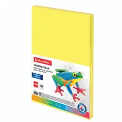 Бумага цветная BRAUBERG, А4, 80г/м, 100 л, медиум, желтая, для офисной техники, 112454, фото 1