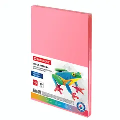 Бумага цветная BRAUBERG, А4, 80г/м, 100 л, медиум, розовая, для офисной техники, 112455, фото 1