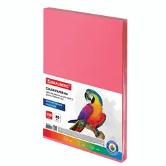 Бумага цветная BRAUBERG, А4, 80г/м, 100 л, интенсив, красная, для офисной техники, 112449, фото 1