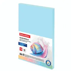 Бумага цветная BRAUBERG, А4, 80г/м, 100 л, пастель, голубая, для офисной техники, 112445, фото 1