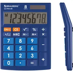 Калькулятор настольный BRAUBERG ULTRA-08-BU, КОМПАКТНЫЙ (154x115 мм), 8 разрядов, двойное питание, СИНИЙ, 250508, фото 1