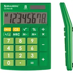 Калькулятор настольный BRAUBERG ULTRA-08-GN, КОМПАКТНЫЙ (154x115 мм), 8 разрядов, двойное питание, ЗЕЛЕНЫЙ, 250509, фото 1