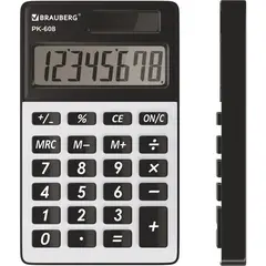 Калькулятор карманный BRAUBERG PK-608 (107x64 мм), 8 разрядов, двойное питание, СЕРЕБРИСТЫЙ, 250518, фото 1