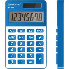 Калькулятор карманный BRAUBERG PK-608-BU (107x64 мм), 8 разрядов, двойное питание, СИНИЙ, 250519, фото 1